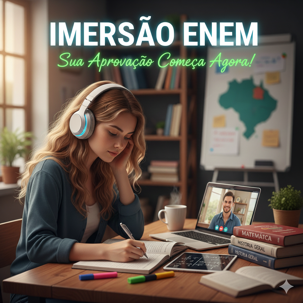 Estudante imersa nos estudos com fones de ouvido e um guia online no laptop.